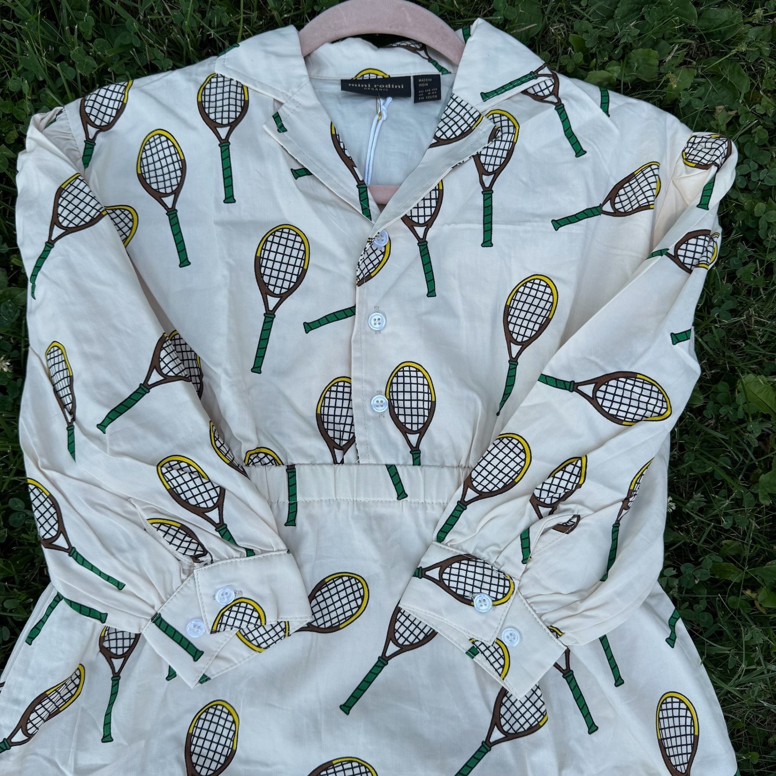 Nwt Mini Rodini Tennis Racket Shirt Dress 8-9y Cream Organic Cotton Tunic Girls — image 3 of 8